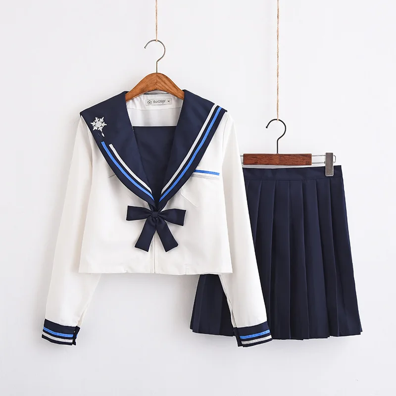 Japanese School Dress Uniforms Sailor Suit Cosplay Snowflake Embroidery School Uniform For Girls Students Anime Pleated Skirt