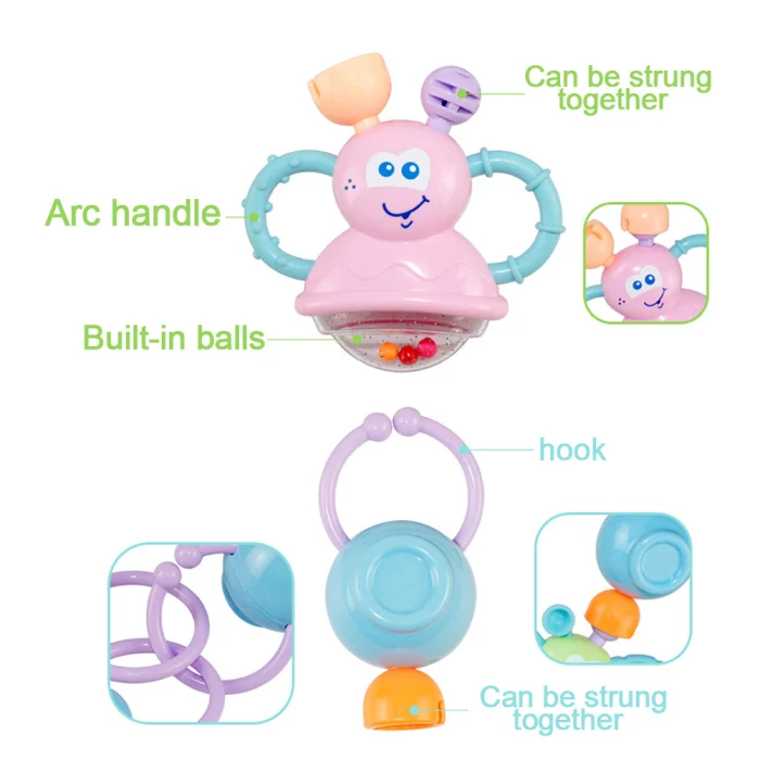 1 Набор, Детские грызунки-погремушки, шейкер, колокольчик, развивающие игрушки для малышей, новорожденных, NSV775