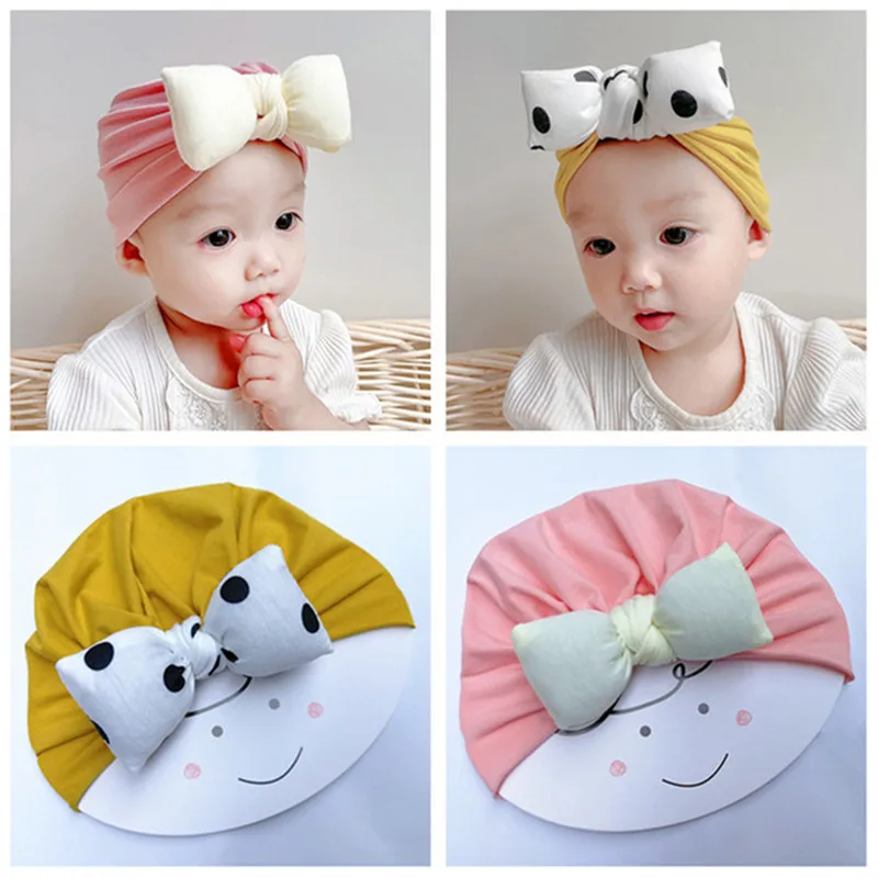 

Children Print Baby Hat Kids Bow Cap Newborn Girls photography Props Spring Autumn Modis Beanie Turban Infant Props