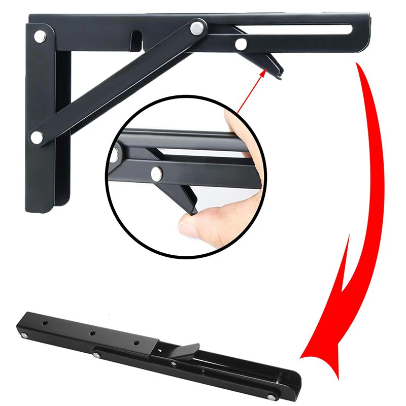 Folding Shelf Brackets- Heavy Duty Metal Collapsible Shelf Bracket for Bench Table, Shelf Hinge Wall Mounted Space Saving DIY B