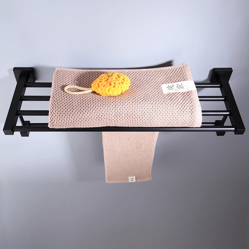 Toallero de baño, toallero, estante de baño, negro de aluminio, soporte para Toalla de baño, estantes de baño