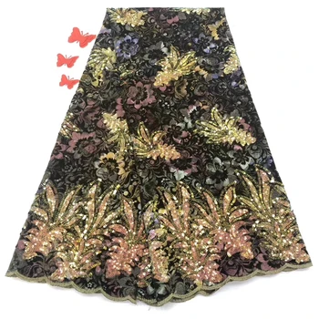 

African sequin mesh lace fabric 2020 high quality Nigerian wedding lace fabric 5 yards French tulle lace fabric D3628