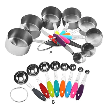 

8pcs/set Measuring Cups Spoons Stainless Steel Seasoning Coffee Tea Measure Tool with Silicone Handle Baking Kitchen Supplies
