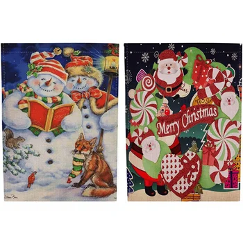 

Merry Christmas Burlap Garden Flag Double Sided Vertical Yard Lawn Outdoor Santa Claus Chimney Decorative Flag