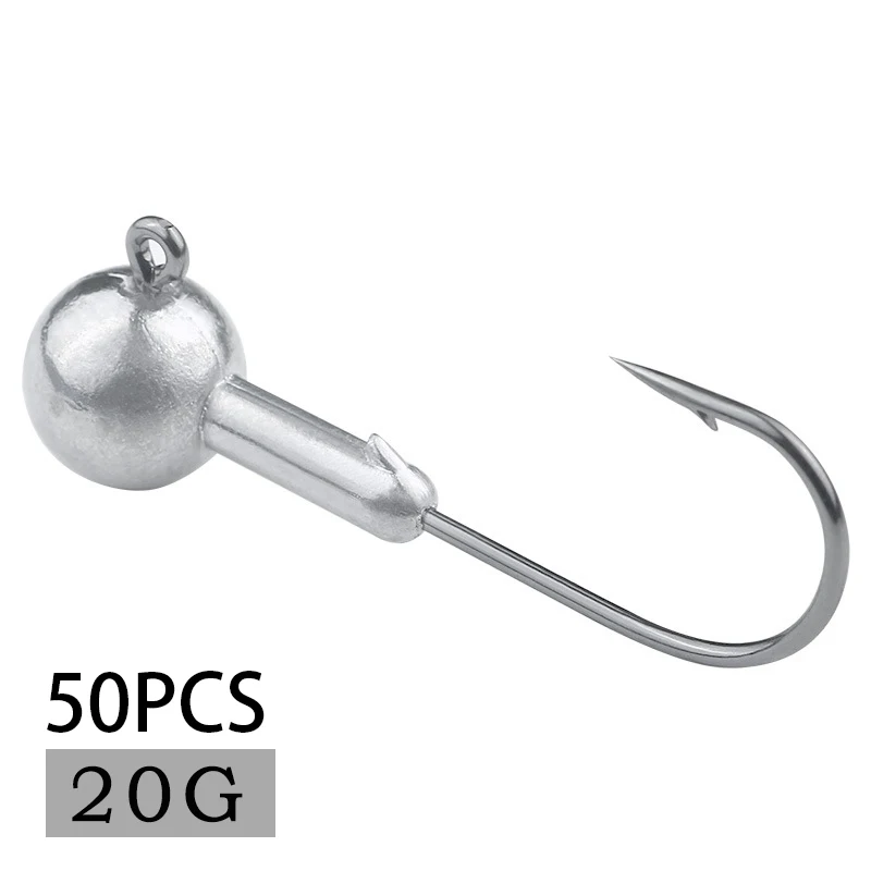 

50pcs/lot 20g jighead hook Barbed sea fishing connector for worm soft bait Lead jig head fishing hook set Accessories Tackle