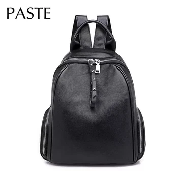 

2019 Anti-theft Design Women's Backpack Cowhide Leather Concise Norm Neutral Teenager Student Schoolbag Bookbag Large Rucksack