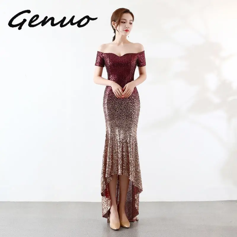 Genuo, новинка, Vestidos De Baile, сексуальные платья для вечеринок,, вырез лодочкой, подлинный, с блестками, ассиметричное, на заказ, Вечерние платья Русалка