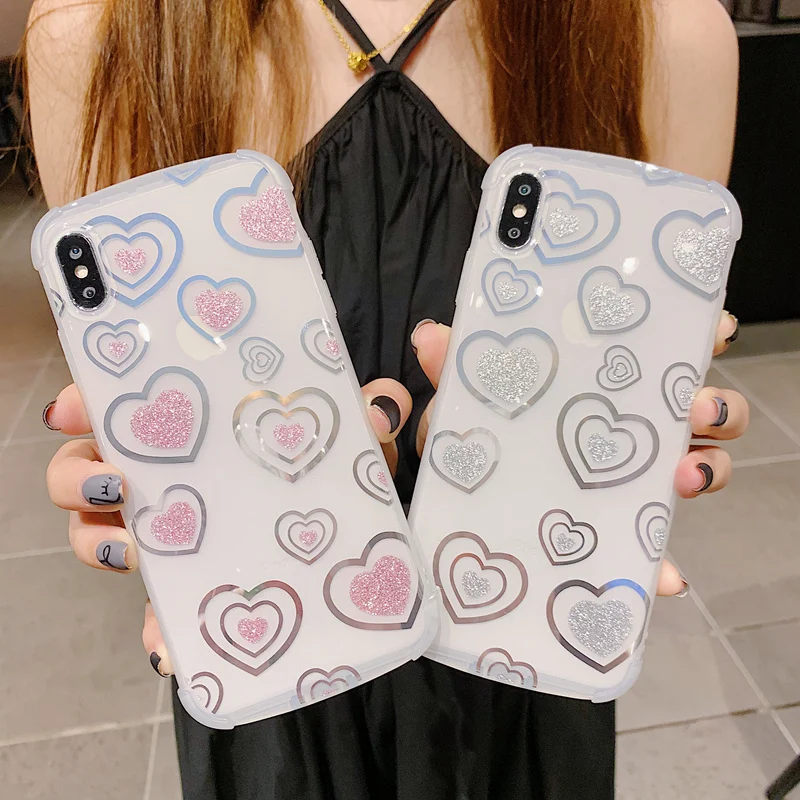 

XBXCase Shiny Bling Bling Plating Love Heart Glitter Case for iPhone X Xs Max XR Anti Knock Soft Case for iPhone 7 8 6 6S Plus