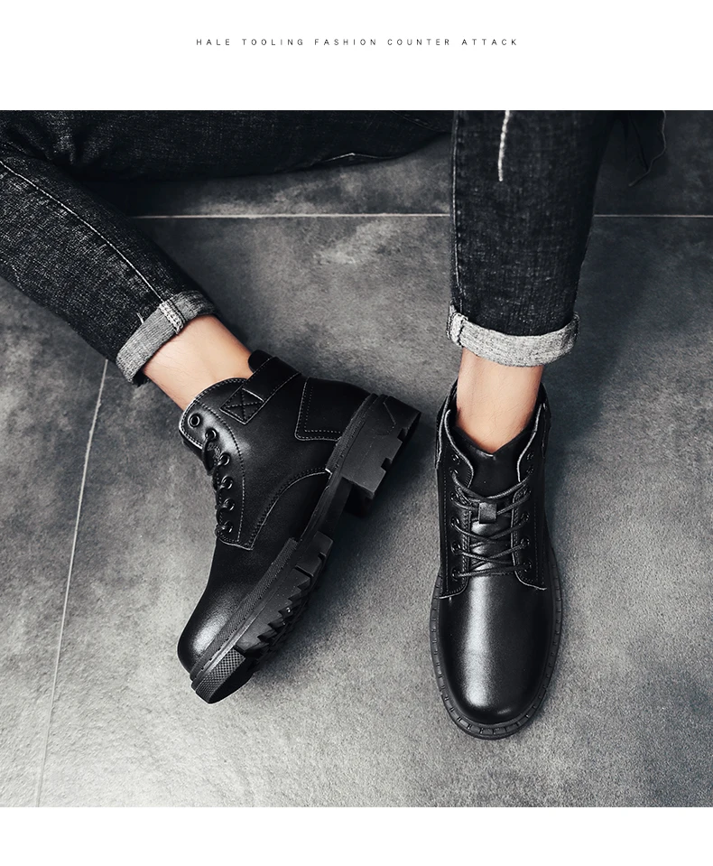 Fashion Sneakers Shoes Autumn Breathable Men Work Shoes Lace-up High Top Sneakers Mens Pu Leather Ankle Booties Mannen Schoenen