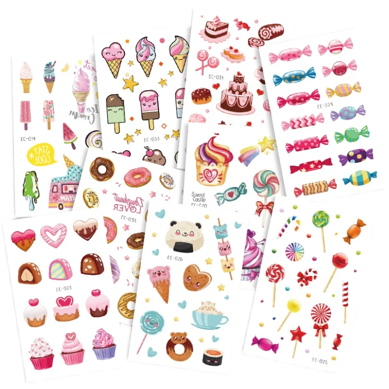 8PCS New Children Summer Dessert Birthday Tattoo Sticker Ice Cream Cake Waterproof and Sweatproof Temporary Tattoo Sticker