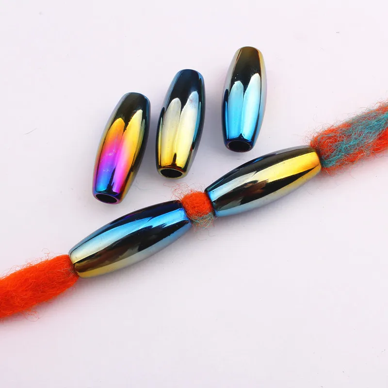 

10pcs Plastic Hair Braid Dread Dreadlock Beads Cuffs Clips National Style Plating Gradient Color Approx 6mm Inner Hol