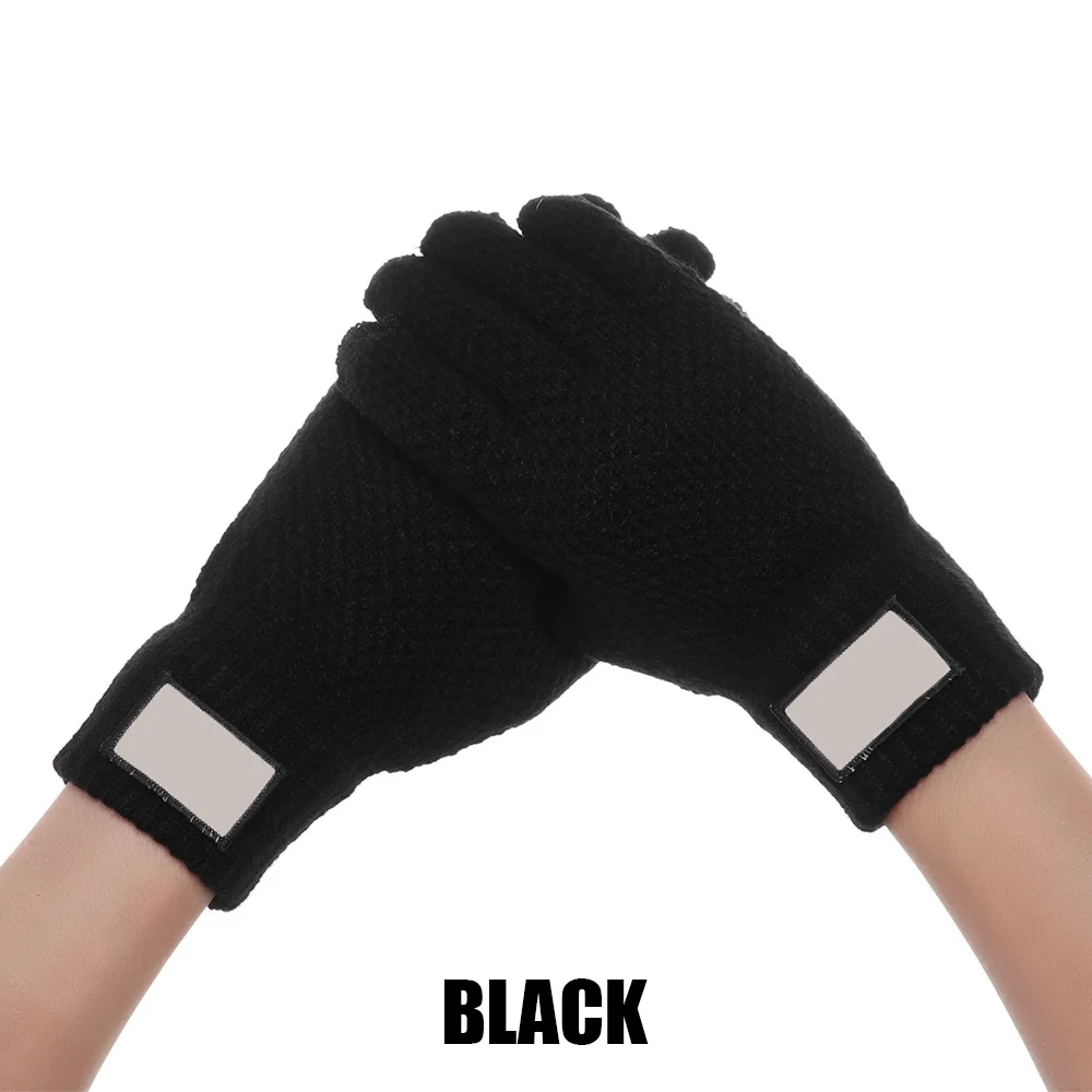 Мужские вязаные перчатки, зимние перчатки для сенсорного экрана, высокое качество, мужские утолщенные теплые шерстяные кашемировые однотонные перчатки, мужские перчатки для велоспорта - Цвет: black