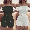2021 Modis Women Sexy Jumpsuits Sleeveless Short Romper Female Casual Mini Playsuits High Waist Button Ladies Overall Streetwear 1