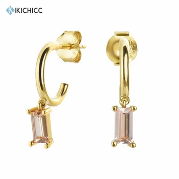 

Kikichicc 2020 925 Sterling Silver Gold 7.5mm Mini Champagne Zircon Drop Earring Slim Simple Clips Dangle Circle Round Jewelry
