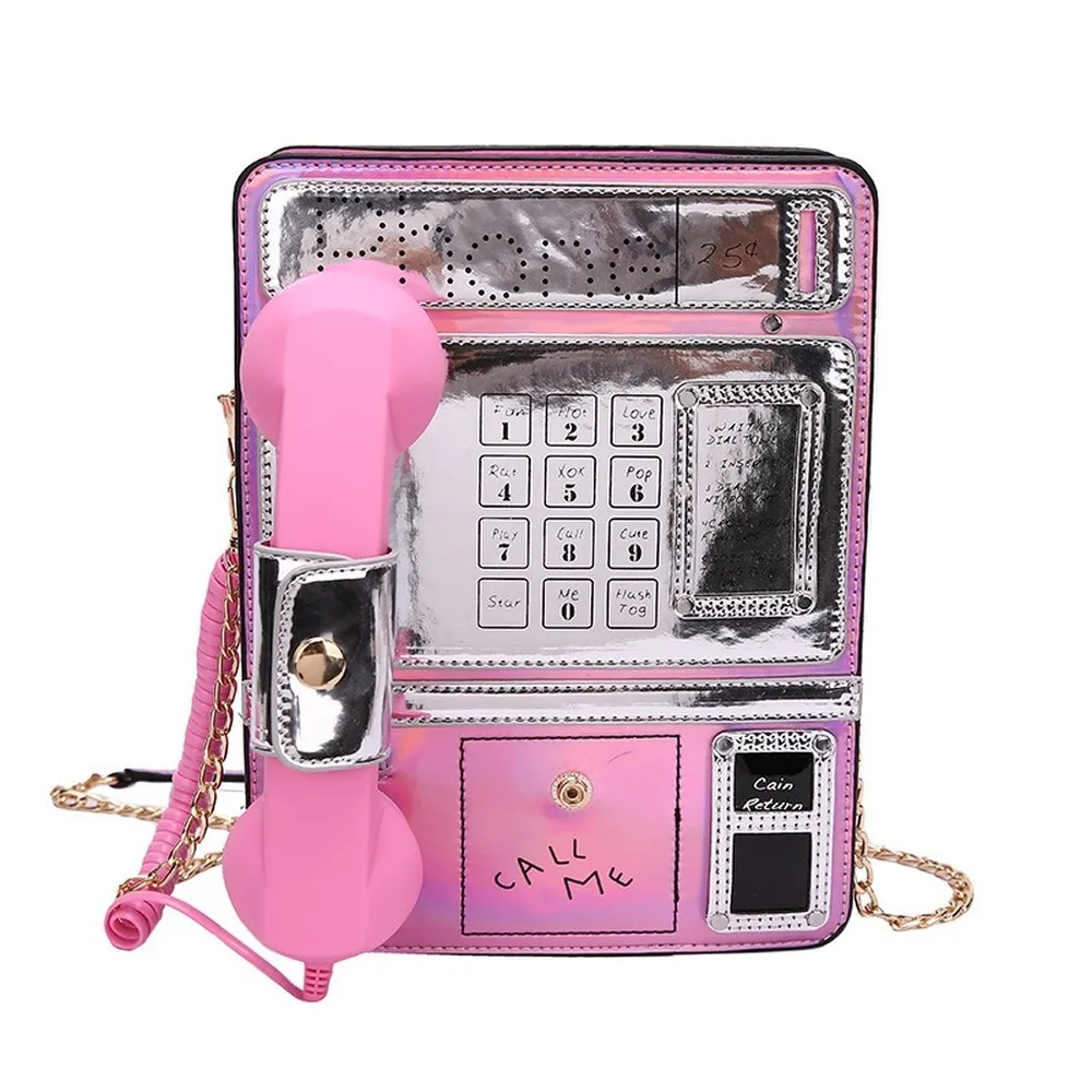 

Retro Phone Shape Designer Bags Women Shoulder Bags Fashion Laser Leather Chain Crossbody Bag Female Purses and Handbags Popular