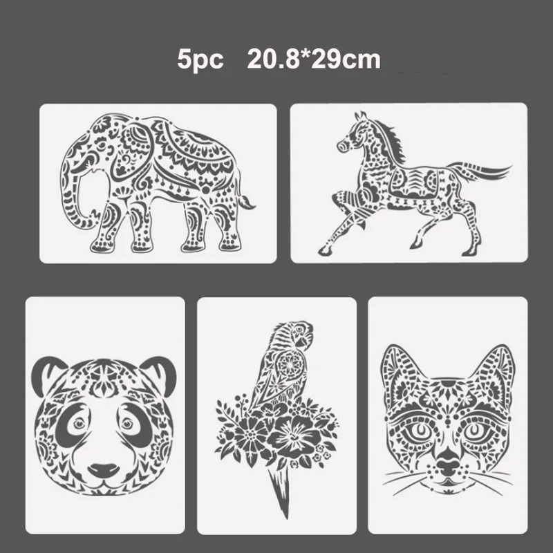 

5pc Reusable Stencil Bullet Journal Painting Template DIY Wall Painting Scrapbook Coloring Embossing Album Decorative Template