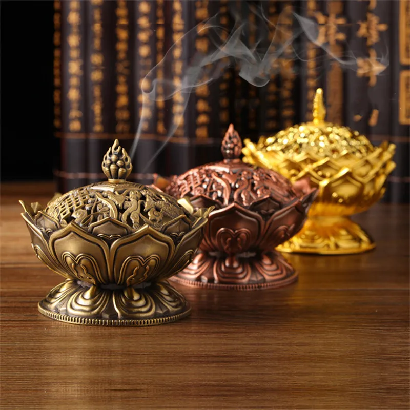 

Incense Burner Tibetan Lotus Coil Incense Burner Alloy Bronze Incense Stick Holder Metal Craft Handmade Censer Office Home Decor