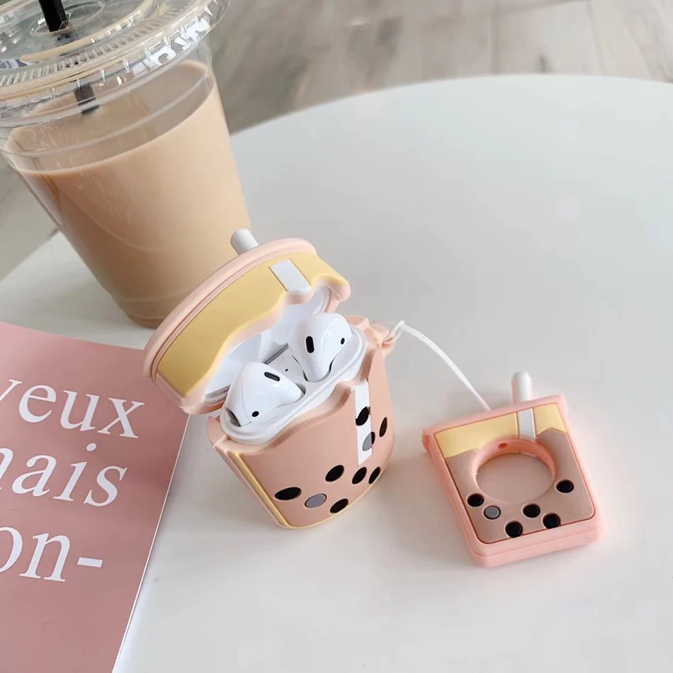 Чехол для AirPods Boba Milk tea, беспроводной чехол для наушников Airpods 2, защитный чехол, милая бутылка для напитков с кольцом на палец