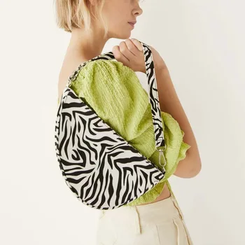 

2020 Women New Fashion Concise Zebra Pattern Chain Strap Saddle Bag Axillary Bag Shoulder Bag Office Daily
