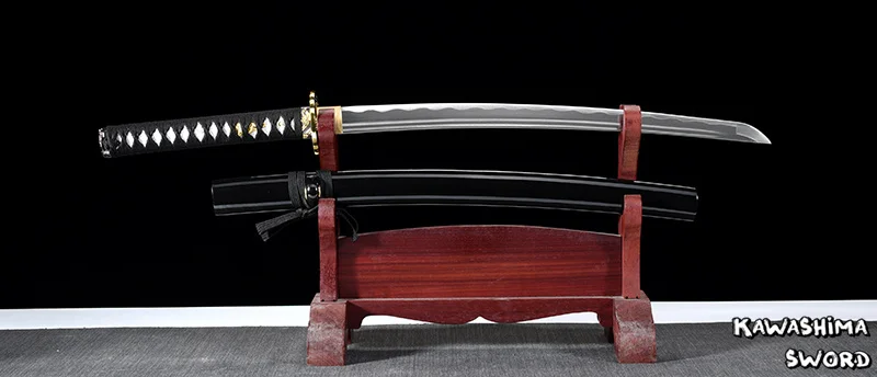 Handforged Japanese Wakizashi Real Steel Samurai Sword Ful Tang With Blood Groove Black Wooden Scabbard Sharp Ready-31.5inch