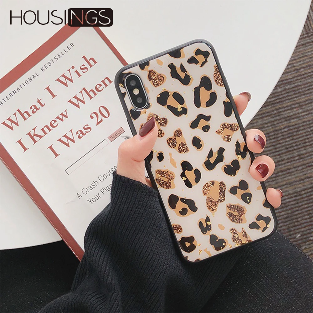 

Glitter Leopard Phone Case For iPhone 6s 7 8 Plus Luxury Bling Soft TPU Phone Cover For iPhone XR XS Max Gold Glitter Back Cover