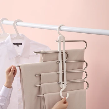 

Multifunctional Folding Five In One Pant Rack Telescopic Magic Pants Clip Storage Artifact Pants Hanger Hanger