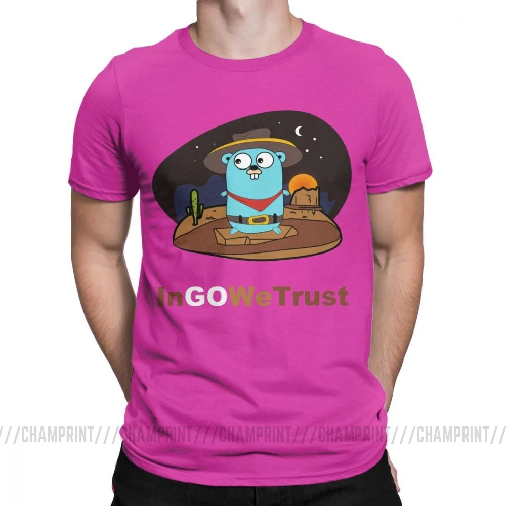 Фуксия Golang Мужская футболка Gopher In Go мы доверяем программисту Программирование футболка кодер кодирование одежда разработчик забавная футболка - Цвет: Фуксия