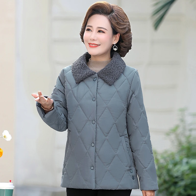 

Autumn winter quilted jacket Warm Lambswool lapel Parkas middle age women cotton-padded tops mother Light And Slim Cotton coat