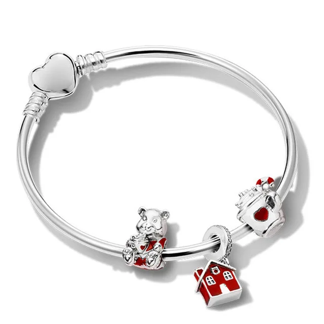 

100% 925 Sterling Silver Holiday Bracelet Set WARM COCOA CHARM CHRISTMAS BEAR CHARM COSY CHRISTMAS HOUSE HANGING CHARM