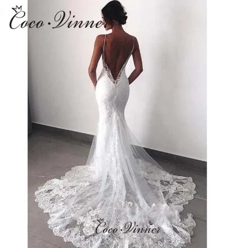 Нежная вышивка на бретельках сексуальные свадебные платья русалки v-образным вырезом без спинки чистое белое свадебное платье Vestido De Novia W0527