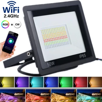 

RGBCW LED Floodlight Smart life APP Wifi+Bluetooth Control Spotlight IP66 Garden Home Waterproof Outdoor Wall Lamp Light 30w 50w