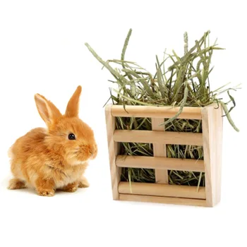 

Pet Toys Grass Food Double Use Feeder Wooden Hay Manger for Rabbits Guinea Pigs Pet Feeder Box