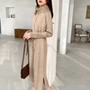 Colorfaith New 2022 Autumn Winter Women Dresses Turtleneck Drawstring Oversize Korean Split Knitted Elegant Long Dresses DR1029 ► Photo 2/6