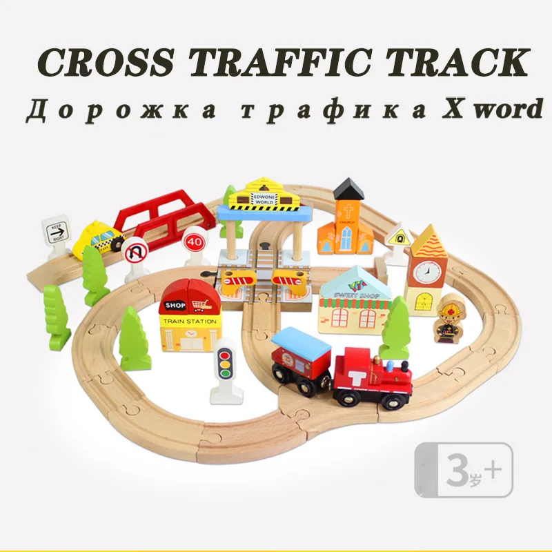 Cena Drewniany pociąg Track 78 sztuk zestaw ruchu magnetyczny Model samochodu Slot puzzle drewniane kolejowe wczesna edukacja zabawka dla dzieci przyjaciół