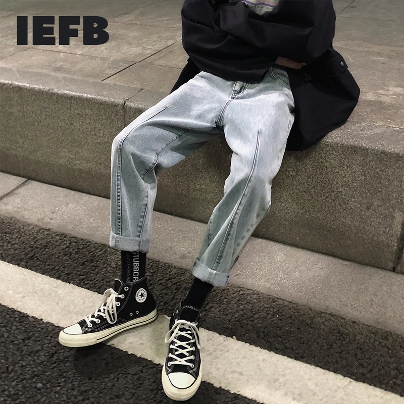 Мужская одежда IEFB Новинка осени 2021 джинсы корейские свободные прямые джинсовые