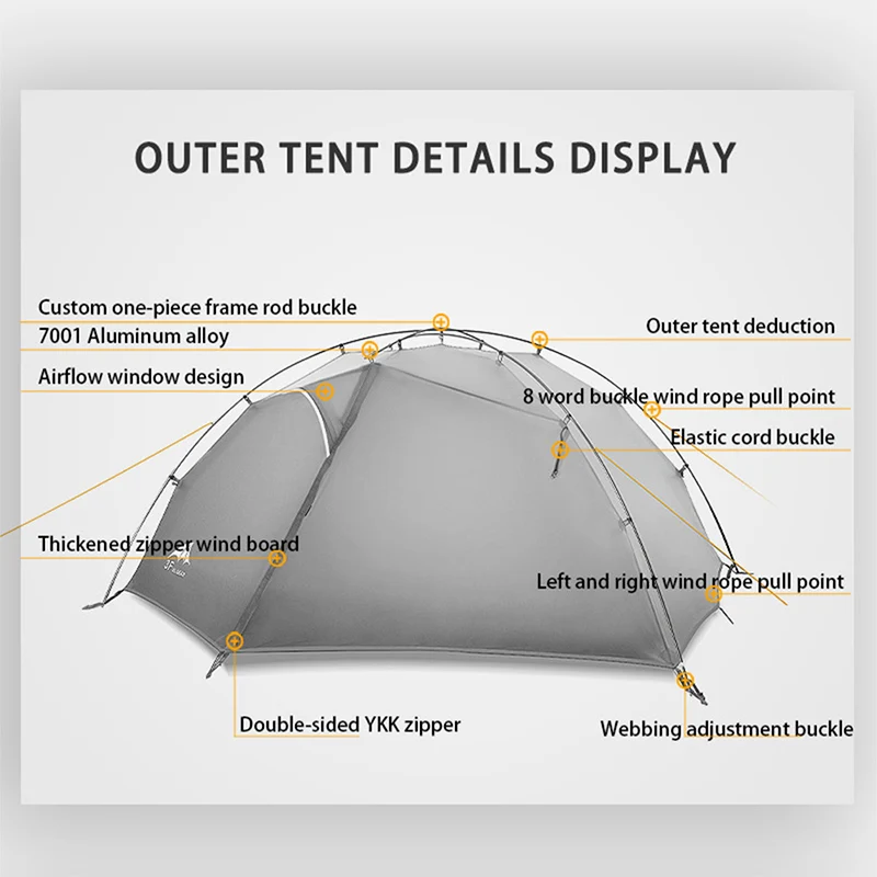 3F UL GEAR NEW Taiji 2 Tent 3 Season Camping Tent 15D Nylon Fabric