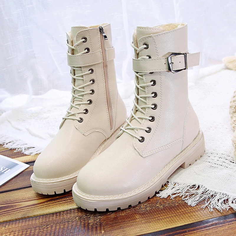 Skup 2019 nowe buty damskie zimowe zasznurować białe buty buty zachodnie kowbojki damskie buty marki czarne ciepłe futrzane botki platformy
