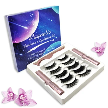 

5 pairs different style premium reusable silk magnetic lashes 2 magnetic liquid eyeliner tweezers set Five magnet magnetic lash