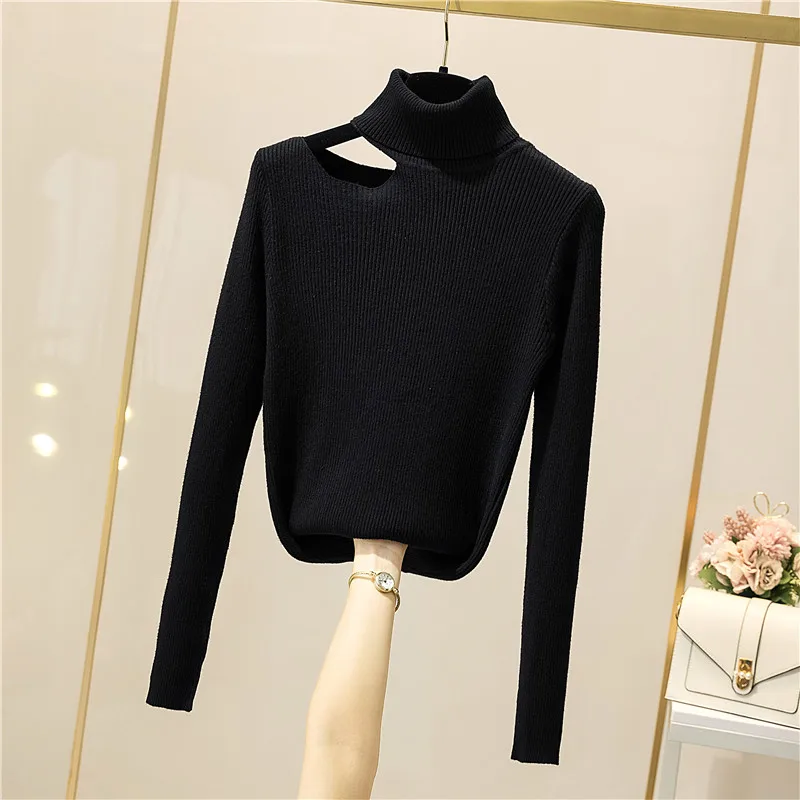 SINGREINY Autumn Turtleneck Knitted Pullovers Women Design Hollow Off Shoulder Slim Knit Tops Winter Fashion Korean Warm Sweater pullover sweater