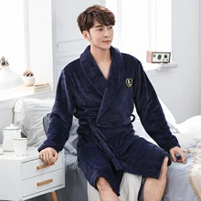 Зимний мужской полный Kenn-length халат-кимоно, ночная рубашка, сохраняющая тепло, Повседневная Мягкая Домашняя одежда, банное платье, фланелевая ночная рубашка