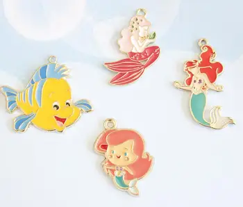 

New 100pcs Cartoon mermaid princess fish DIY Key chain Metal Charm Pendants Jewelry Making DIY gifts