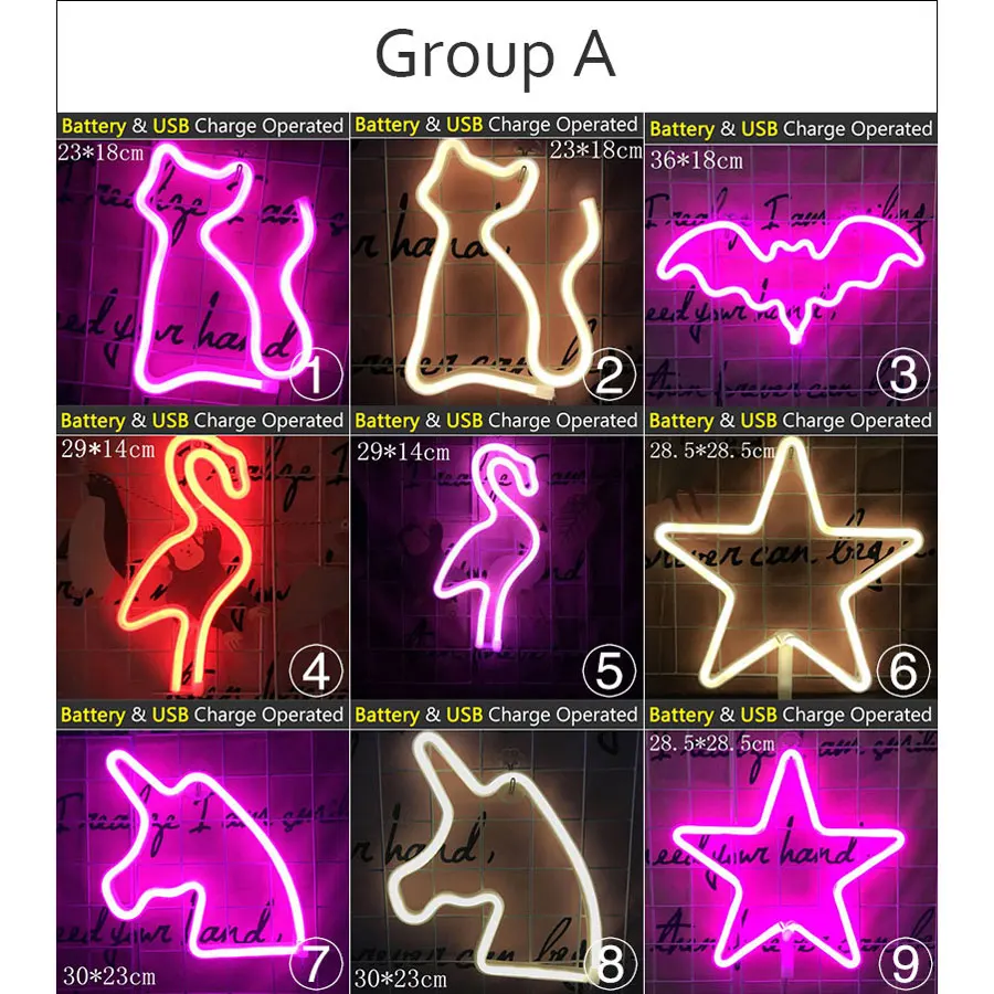  Wholesale 39 Style LED Night Light USB Battery Powered Neon Night Lamp Colorful Rainbow Flamingo Ca - 33054277633