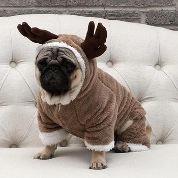 

Winter Warm Dog Clothes Christmas Elk Costume for Small Medium Dogs Soft Cotton Cat Suit Pet Jumpsuit Coat French Bulldog Hoodie