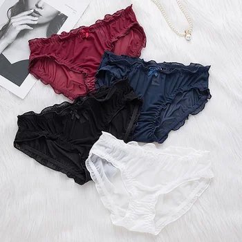 

Cute Mesh Underwear Sexy Transparent Low Waist Triangle Pants Solid lace Women's Briefs Girl Breathable Comfort Soft Panties