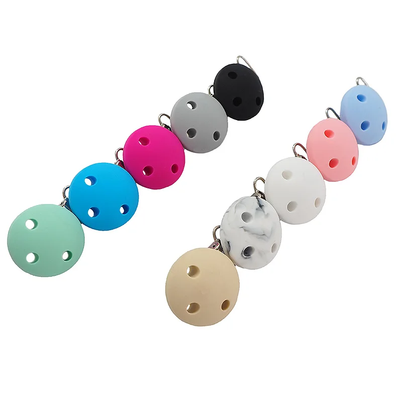 Chenkai 10pcs Silicone Round Clips Baby Round Shaped Teething For DIY Dummy Sensory Jewelry Holder Chain Toy Clips BPA Free