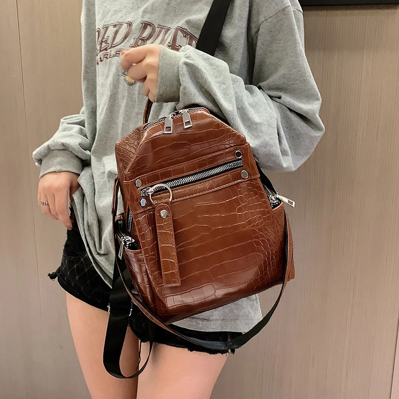 

2019 Fashion Women alligator leather Backpack student Soft Touch Multi-Function Small Backpack Female Ladies Shoulder Bag female