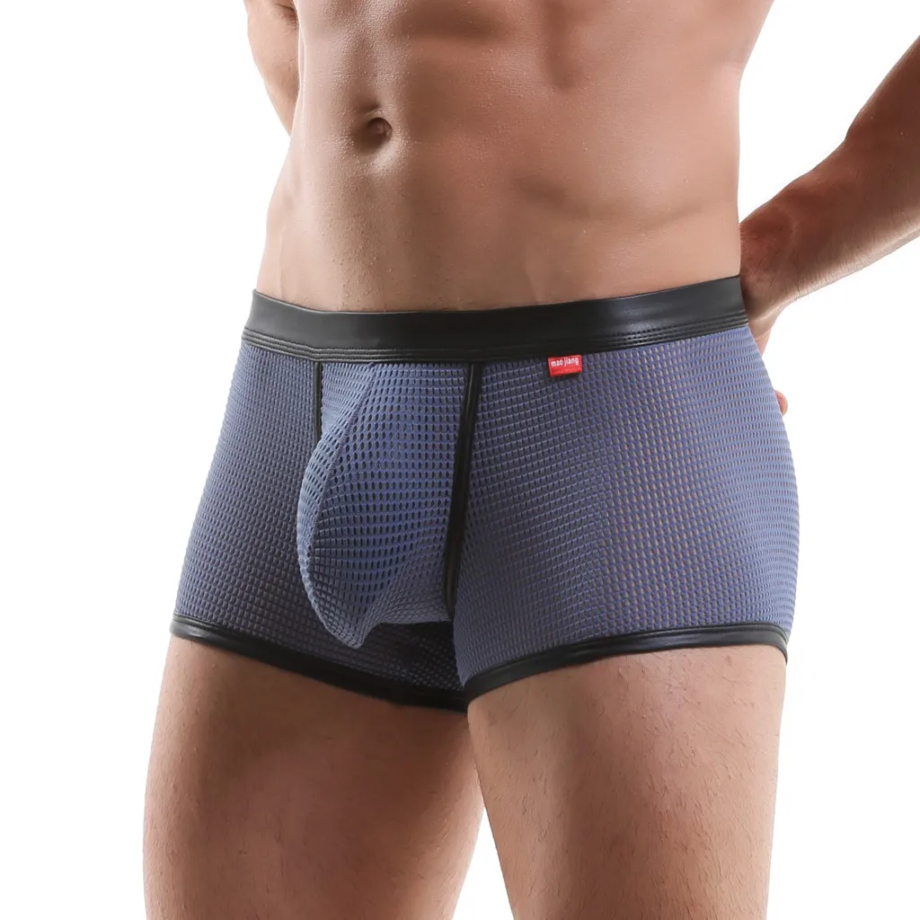 Men Mesh Hollow Bulge Pouch Boxer Ventilation Knicker Breathable Underwear Mid-Waist Pants An Comfortable Underpants#Y1