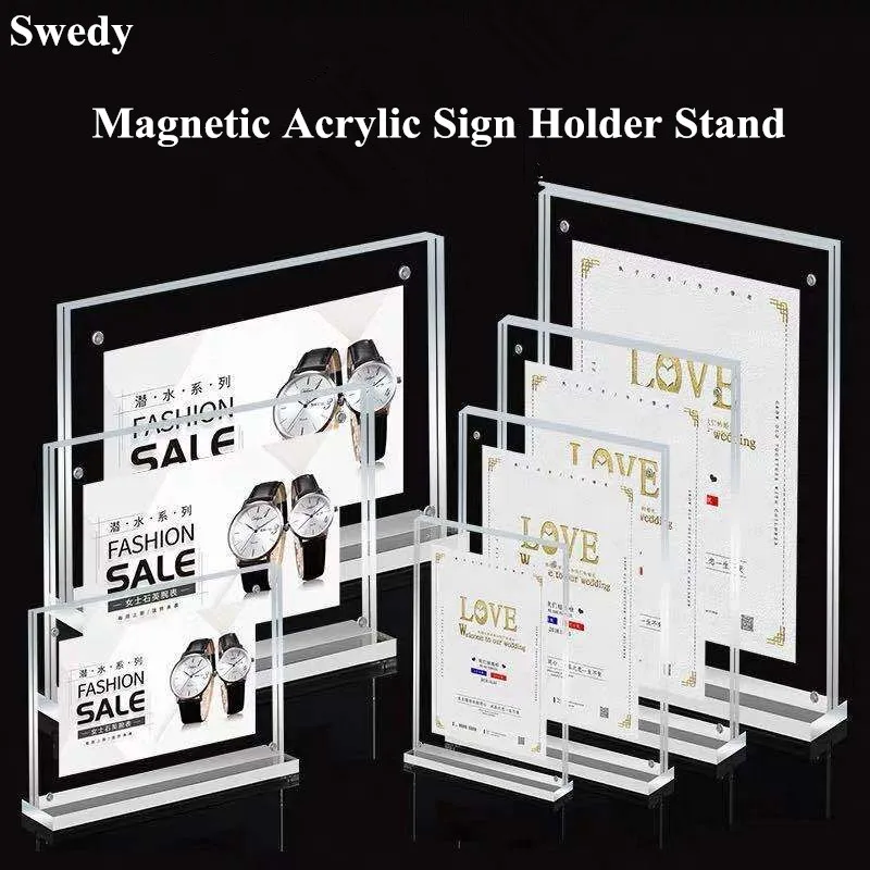 A4 Magnetic Acrylic Sign Holder 8.5 x 11 - T Shape Table Top Brochure Holder Display Stand Menu Paper Holder Poster Ad Frame 21 29 7 a4 upright acrylic magnetic label holder stand poster banner menu list frame advertising sign holder display stand