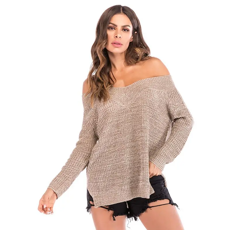 2020 Spring Fashion Women's Long Sleeve Top Fashion Inside and Outside with Off Shoulder Sweater Slash Neck Knitted Sweater 2020 Spring Fashion Women's Long Sleeve Top Fashion Inside and Outside with Off Shoulder Sweater Slash Neck Knitted Sweater