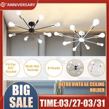

Smuxi 85-265V E27 Chandeliers Light Vintage Industrial Edison 8 Lights Chandelier Fixture Black White Not Included Bulb
